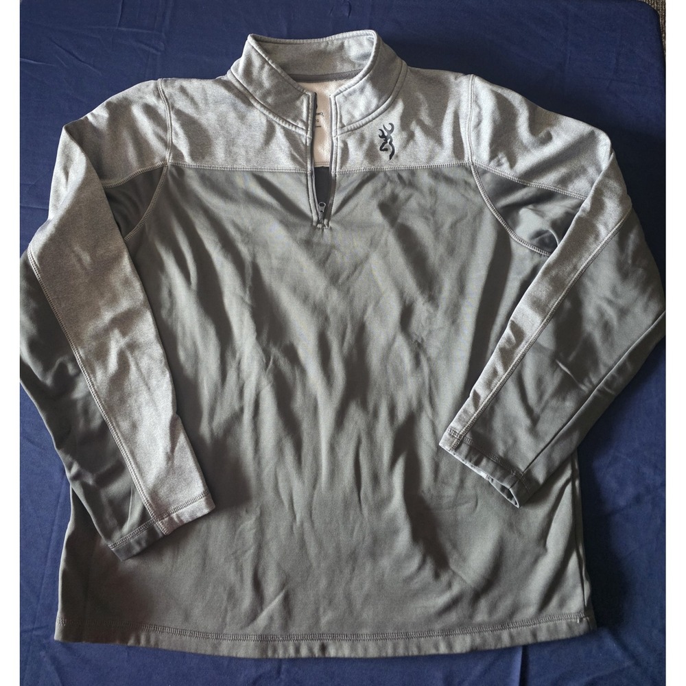 Browning Mens XL Quarter Zip Pullover‎ Fleece Lined Grey Two Tone Buckmark Logo